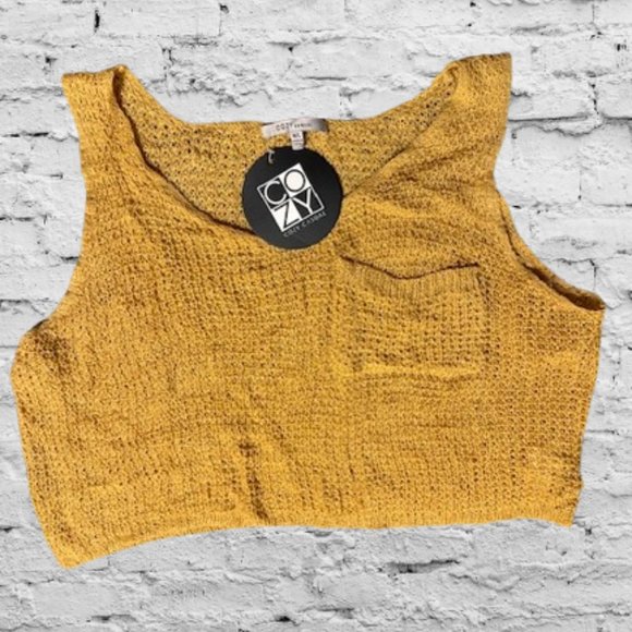 Yellow Open Knit Crochet Tank Top  4132  NWT Boutique - Picture 7 of 8